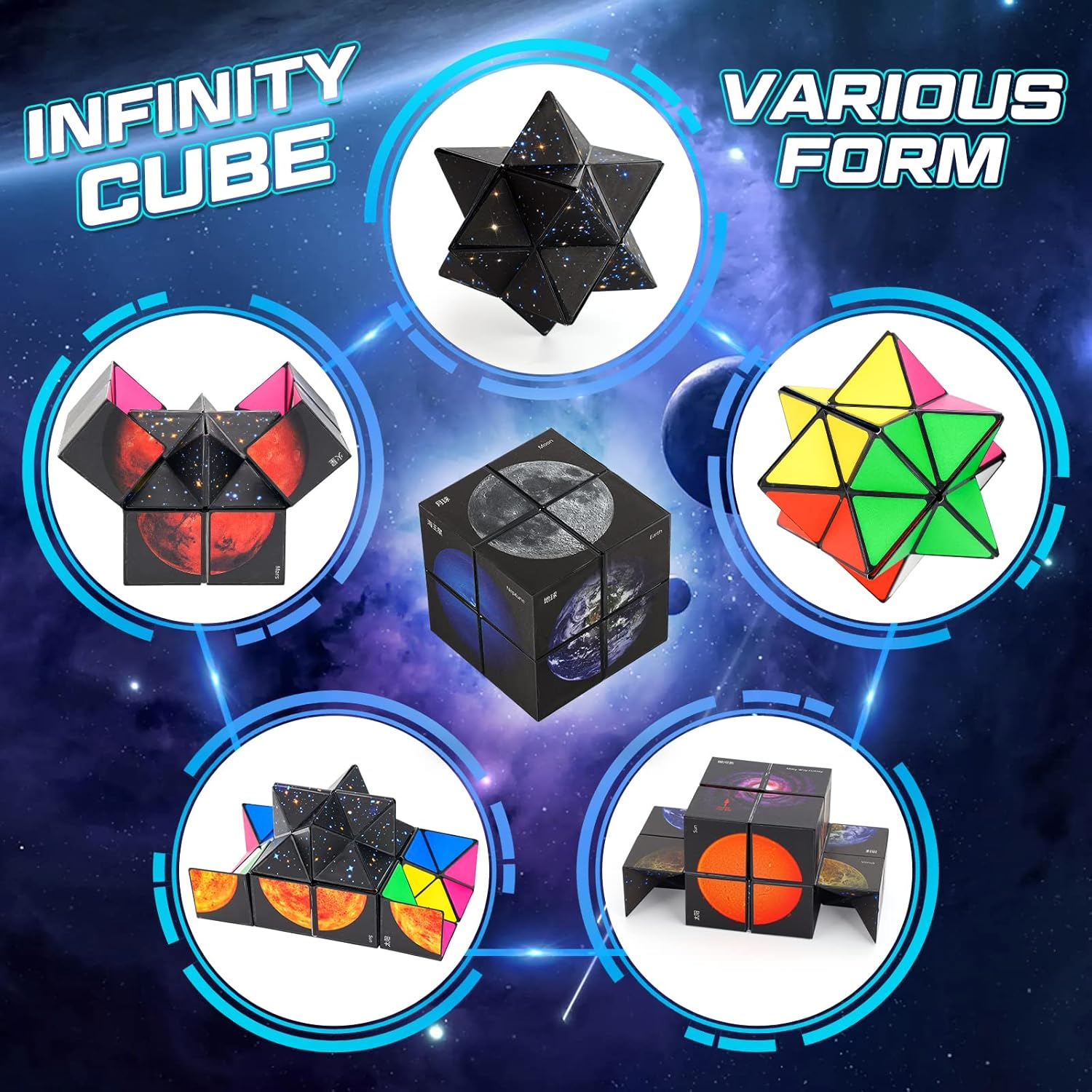 Star Sky-Planet Infinity Cube - Fidget Toy for Kids & Adults, Stress Relief, Hand Eye Co, Dexterity, Sensory, Ages 6+ - Star Sky image number 6