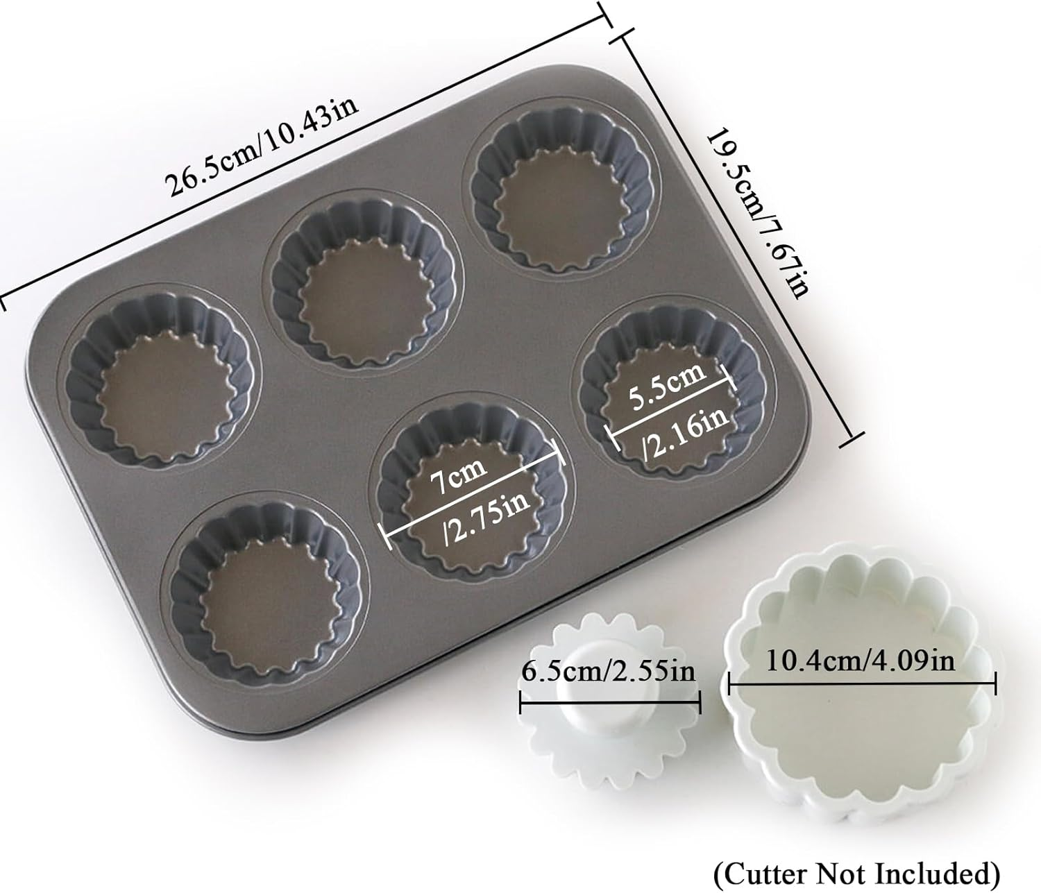 Sinsanye Mini Tart Pan, 2.75" Egg Tart Molds 6-Cavity Non Stick Fluted Mini Tart Mould, Reusable Quiche Bakeware Carbon Steel for Pies, Quiche, Cheese Cakes, Desserts image number 6