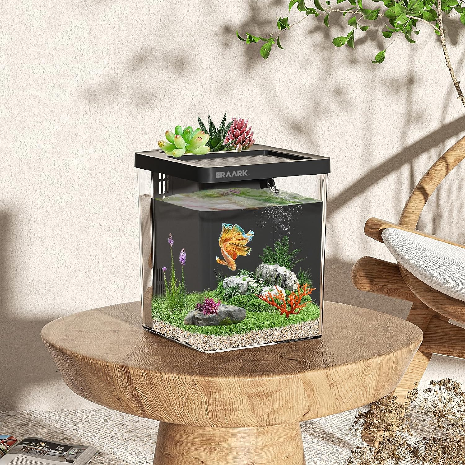 1.5 Gallon Betta Fish Tank Aquarium Kit with Filter LED Light, Water Pump, Fish Tank Starter Kits, Fish Bowl image number 1