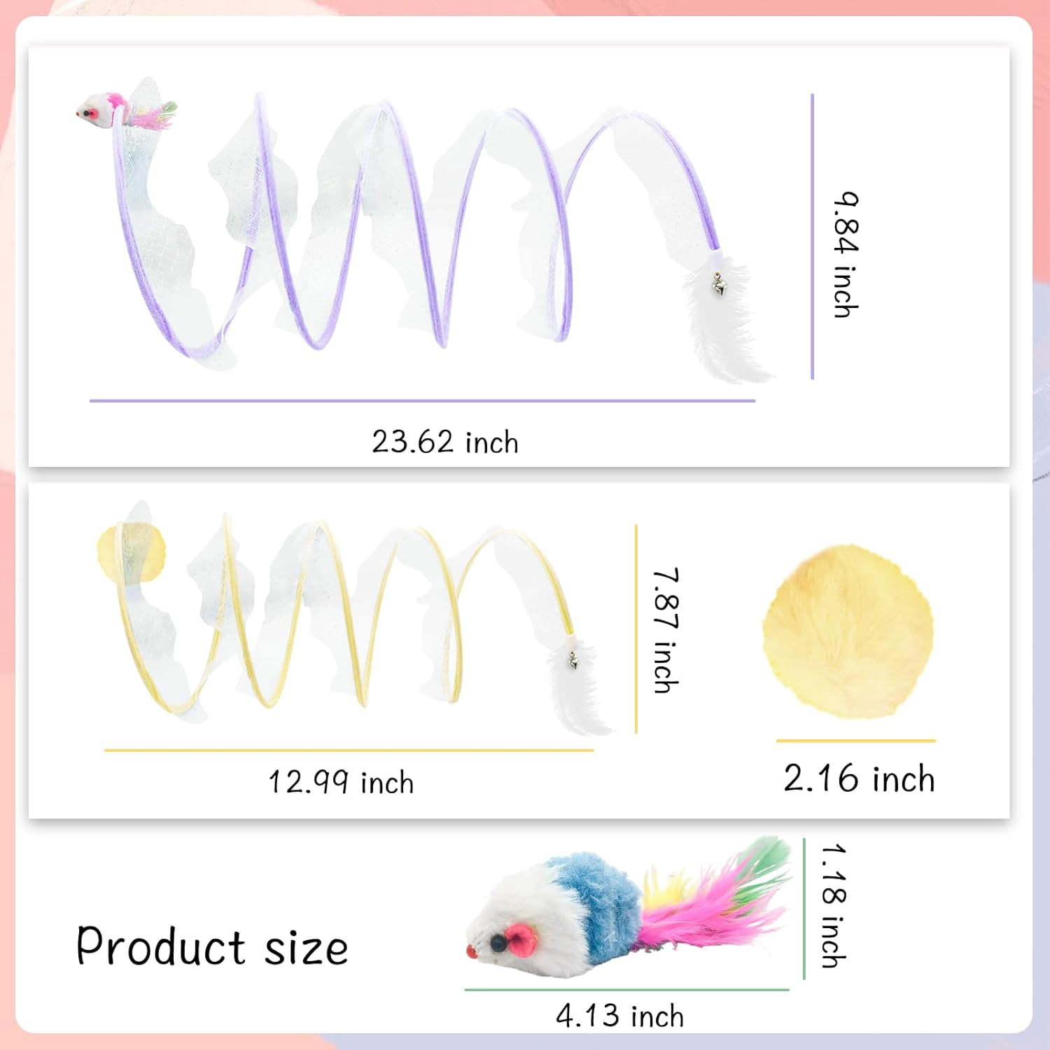 Andiker Folded Cat Tunnel Spring Toy, 8 Inch Spiral Cat Tunnel Toy with Feather & Ball & Bell, 3-In-1 Folded Cat Tubes, Interactive Cat Toy for Cats (Blue, S) image number 3