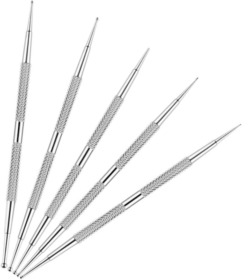 HEATSHAKING 5Pcs Nail Art Drill Pen Nail Art Tools Dot Paint Manicure Kit for Rhinestones Dual Tip Stainless Steel Silver image number 4