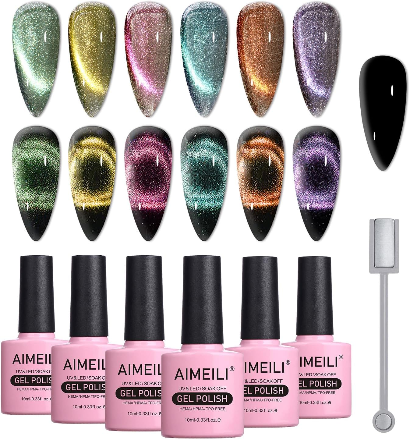 AIMEILI Cat Eye Gel Nail Polish Soak off U V LED Hema Free Nail Polish Nail Art Manicure Color Set of 6Pcs X 10Ml - Kit Set 48 image number 1