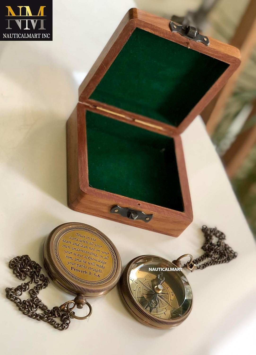 Brass Compass Gift with Display Box - Engraved Scripture Prayer Compass Religious Gift for Men & Women - Baptism, Confirmation, Communion Compass for Boys Graduation Gift image number 5