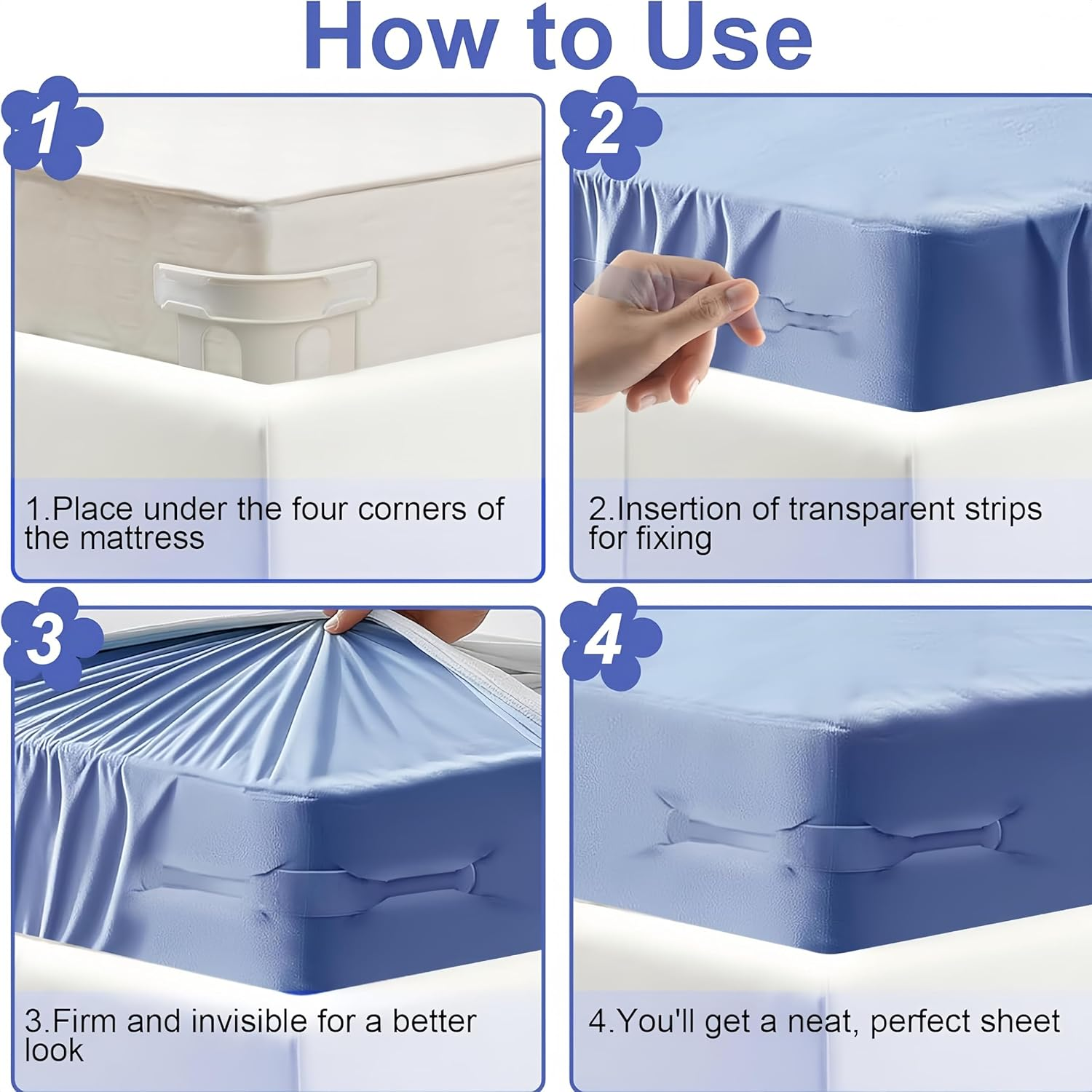 Febohao 4Pcs Fitted Sheet Holder Straps Bed Sheet Fasteners with Lock Strips Removable Bed Sheet Clips Organiser Bedding Accessories for All Mattress image number 1