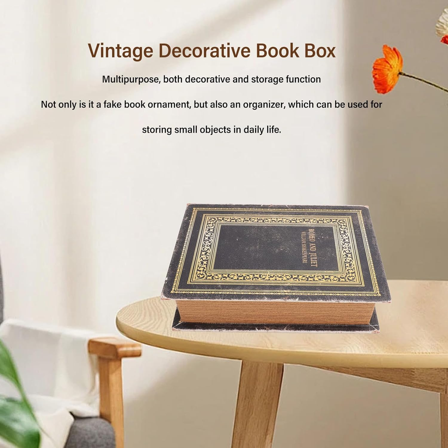 Generic Fake Book Box, Wooden Antique Book Decorations Vintage Book Storage Box Hollow Book Book Safe Book Shaped Trinket Keepsake Storage Boxes Memory Book Box for Women Man Home Decor image number 4
