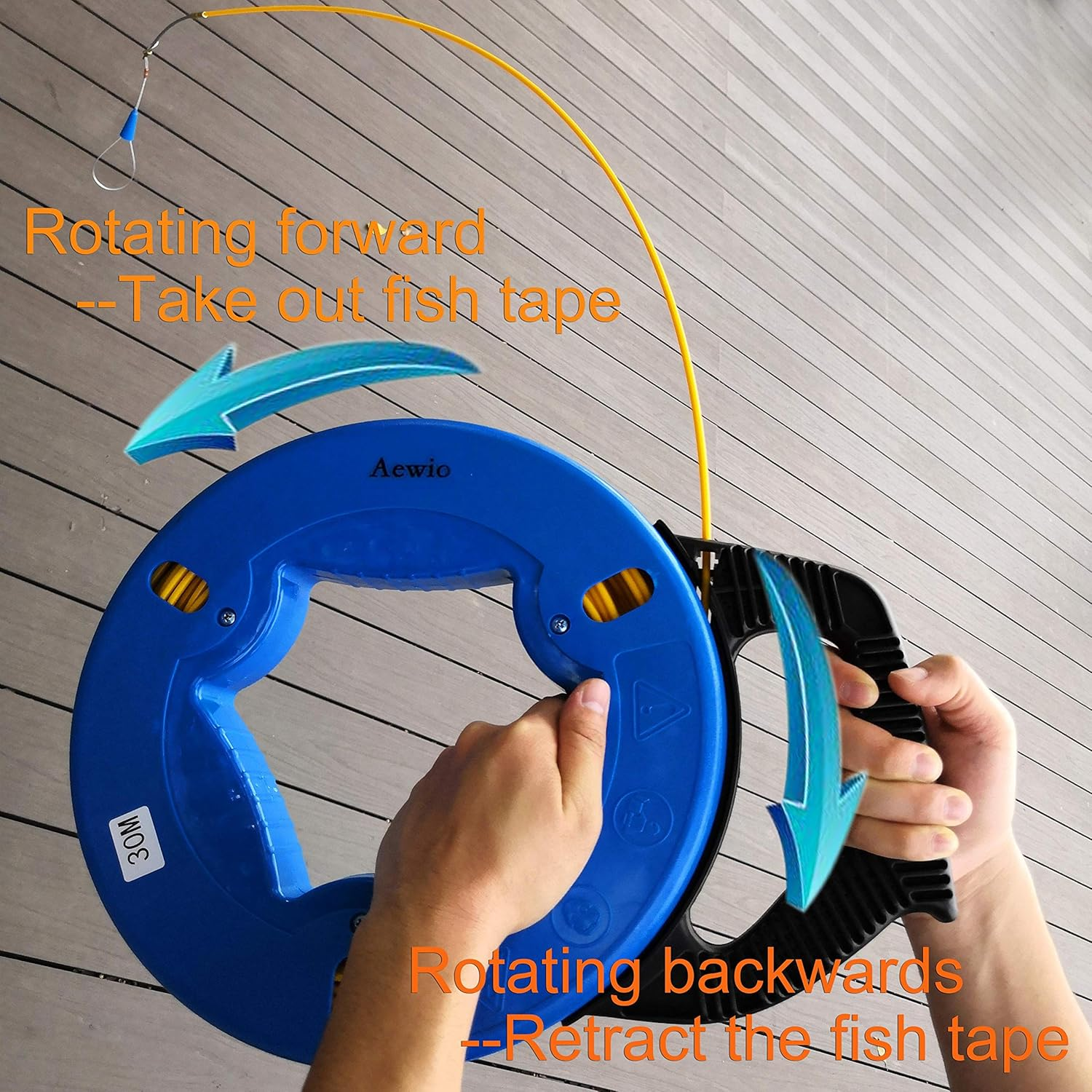 Aewio 30M(100Ft) Fiberglass Electrical Wire Cable Fish Tape Reel Cable Puller image number 2