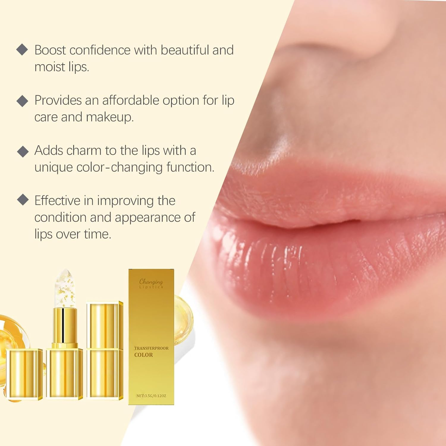2PCS Color Changing Lipstick,Gold Crystal PH Color-Changing Lipstick - 24HR Transferproof & Moisturizing Lip Gloss,Glossy Shine Lip Gloss for Women Girls image number 4