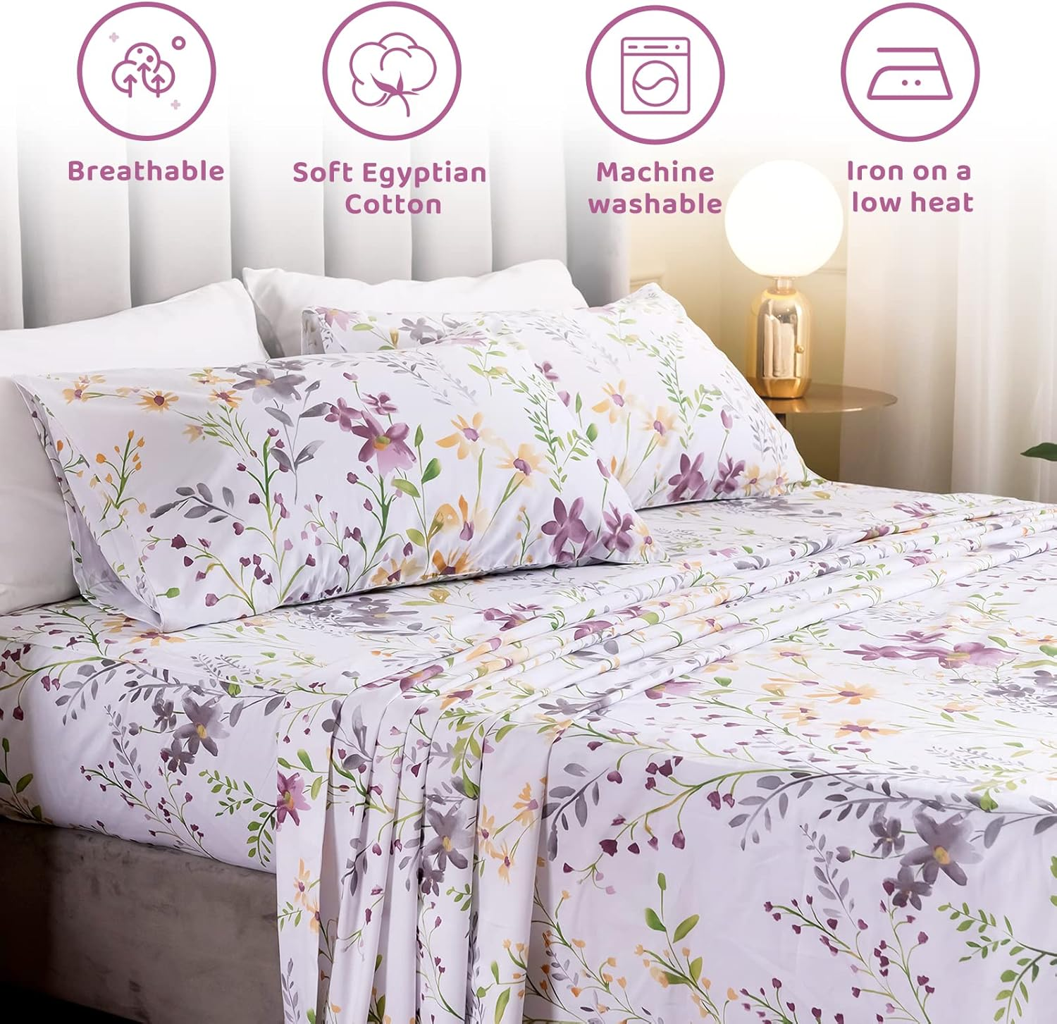 Queen'S House Romantic Garden Floral Bed Sheet Queen Set-W image number 3