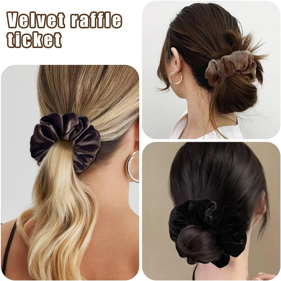 Pack of 4 Women'S Hair Scrunchies Plain Velvet Hair Scrunchies Large Hair Bobbles for Thick Hair, Thick Elastic Hair Accessories, Soft Loops for Everyday, Office, Party