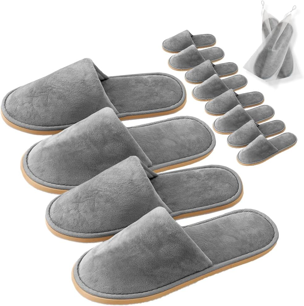 6 Pairs Spa Slippers, Washable & Reusable Closed Toe Disposable Indoor Hotel Slippers, Soft Home Coral Fleece Slipper,Super Soft Crystal Velvet, Padded Sole for Comfort- for Guests, Hotel, Travel ,Wedding