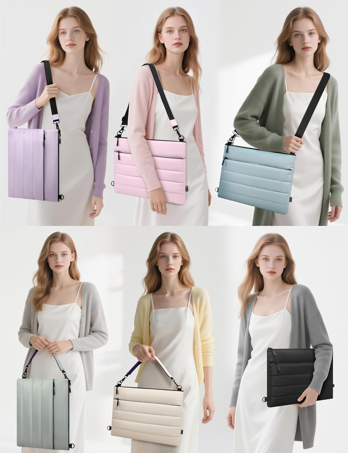 HYZUO 13.3-14 Inch Laptop Sleeve Bag for Macbook Pro 14 M5-M1, Macbook Pro/Air 13, 13" 13.3" Dell/Hp/Lenovo/Asus/Acer/Samsung Notebook, Women Dual Shoulder Bags Work Daily Handbag, Ash Blue image number 5