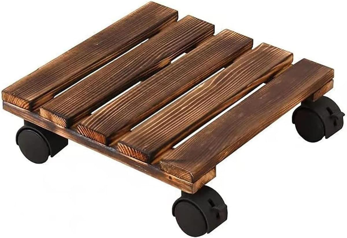 AIMALL Solid Wood Thickened Plant Caddy - 2Pcs Rustic Movable Flower Pot Tray with Universal Wheels - Heavy-Duty Roller Base Frame for Bonsai - Dimensions: 9.84 X 2.76 Inches image number 4