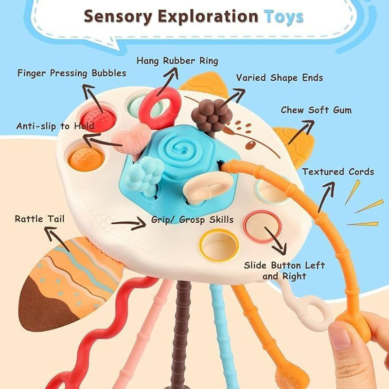 Montessori Pull String Toys Food Grade Silicone Sensory Pulling Toys for Babies 6-12 Months, Airplane Travel Car Stroller Activity Toy Gift for Toddlers Boys Girls 1 2 3 Year Old (Fox Shaped) image number 5