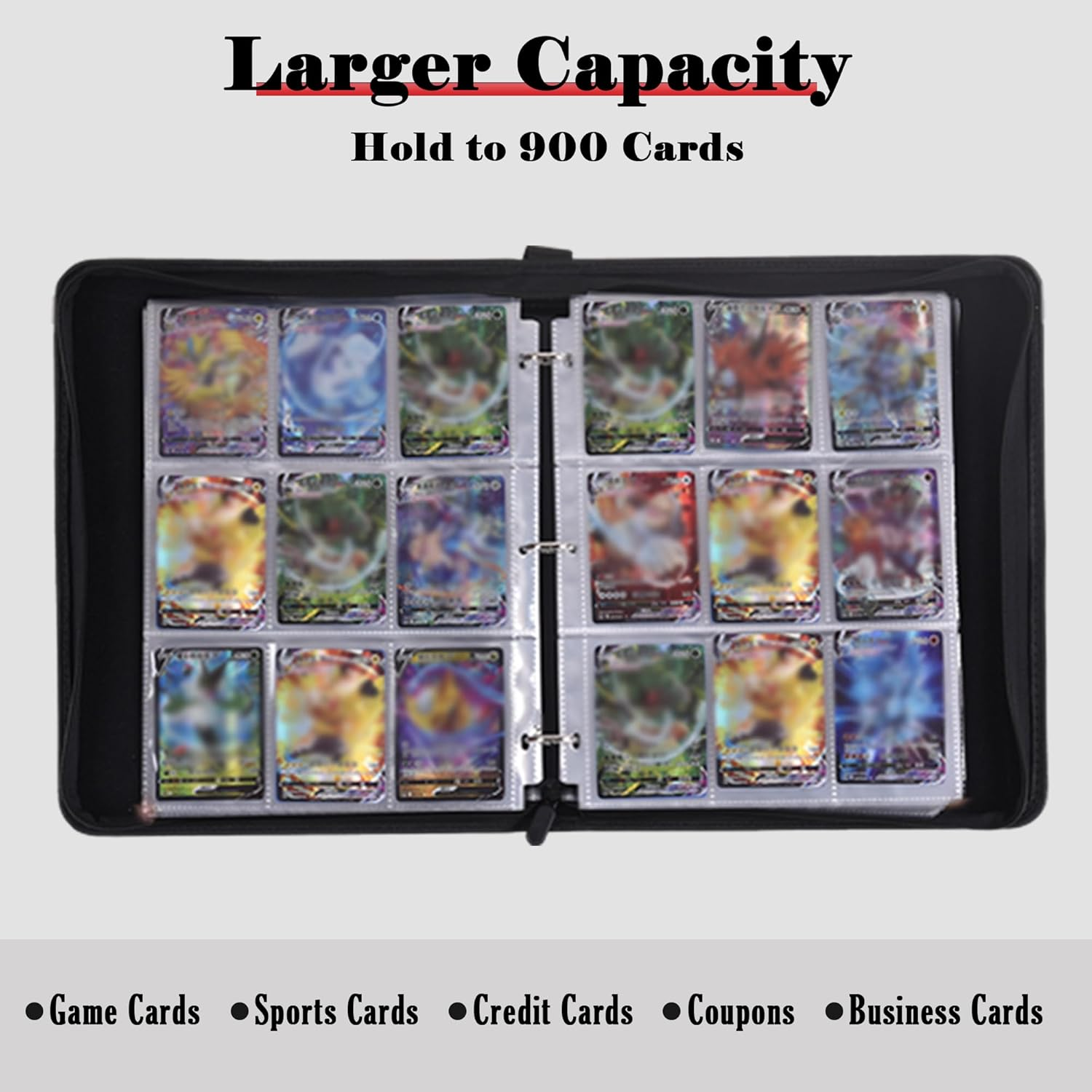LIKHOPER Card Binder 9 Pockets, 900 Pockets Card Holder with 50 Removable Sleeves, Trading Card Collector Zipper Album Holder, Card Folder for MTG, TCG, Sports Cards image number 2