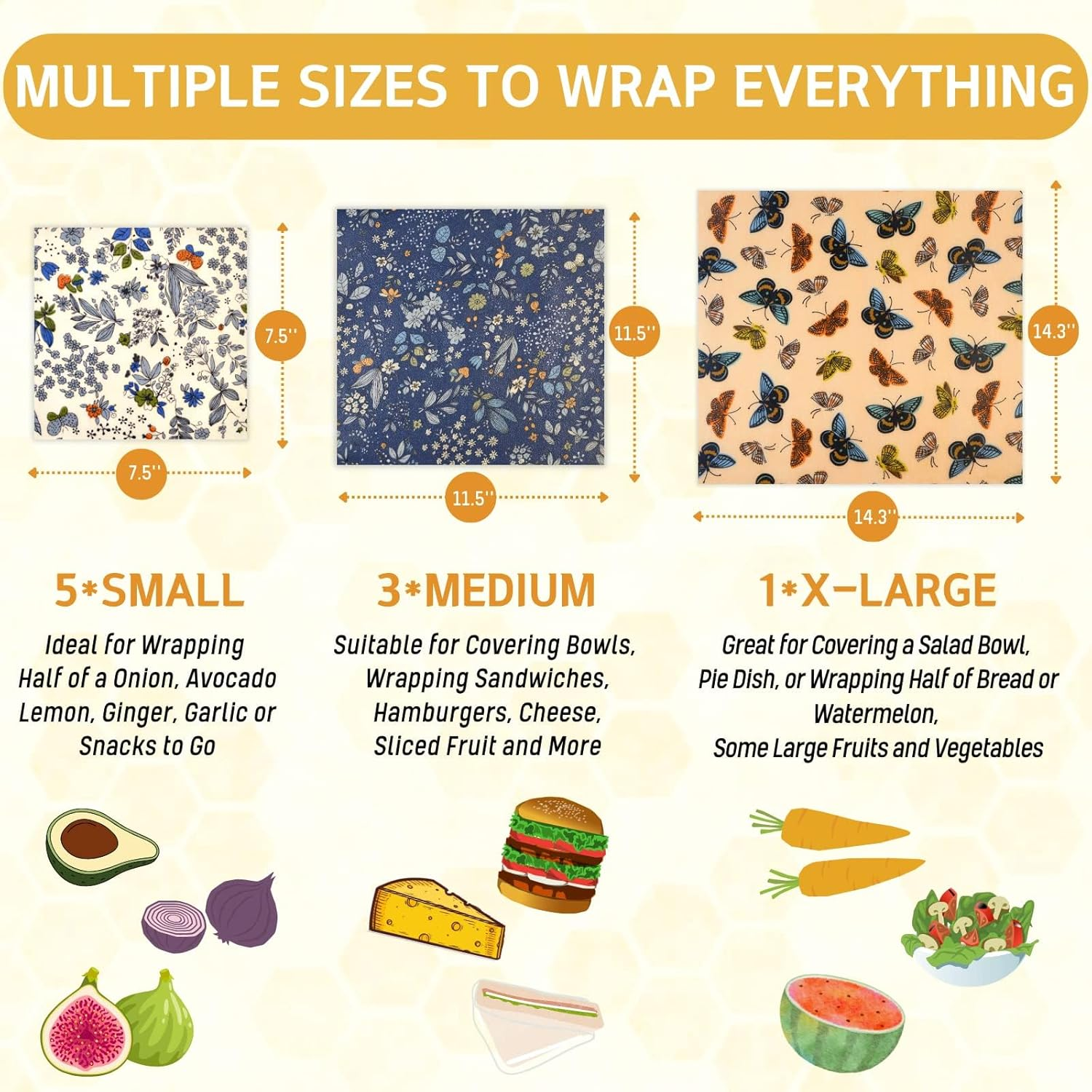 Reusable Beeswax Wrap - 9 Pack Beeswax Wraps for Food, Eco-Friendly Food Wraps, Bread Sandwich Wrapper - Organic, Sustainable, Zero Waste, Reusable Plastic-Free Food Storage Wrap, 1XL, 3M, 5S image number 1