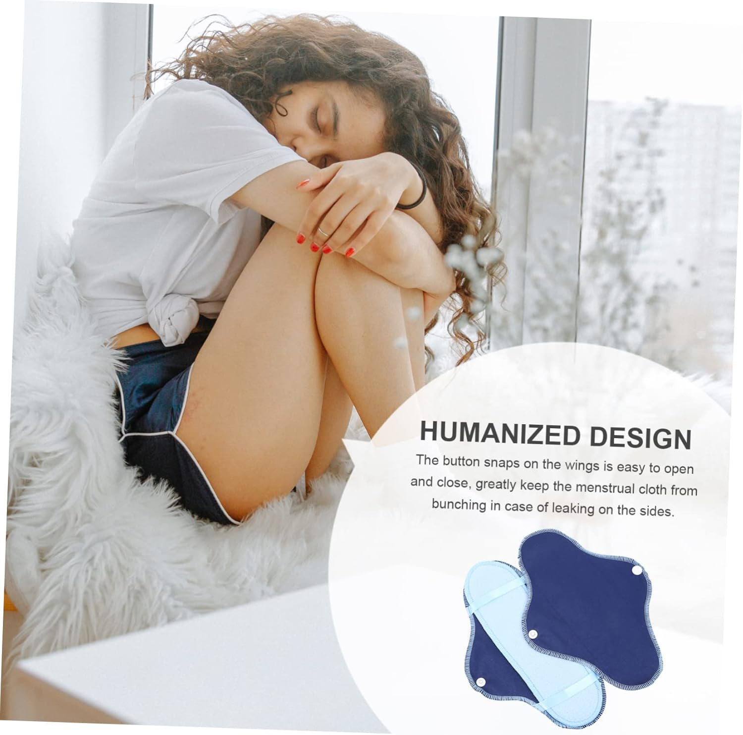 Healeved 1 Set 8Pcs Polar Fleece Sanitary Napkin Leakproof Panties Reusable Period Pad Postpartum Maternity Pads Menstrual Pad Waterproof Panty Pads Organic Pads Blue Pul Cloth image number 3