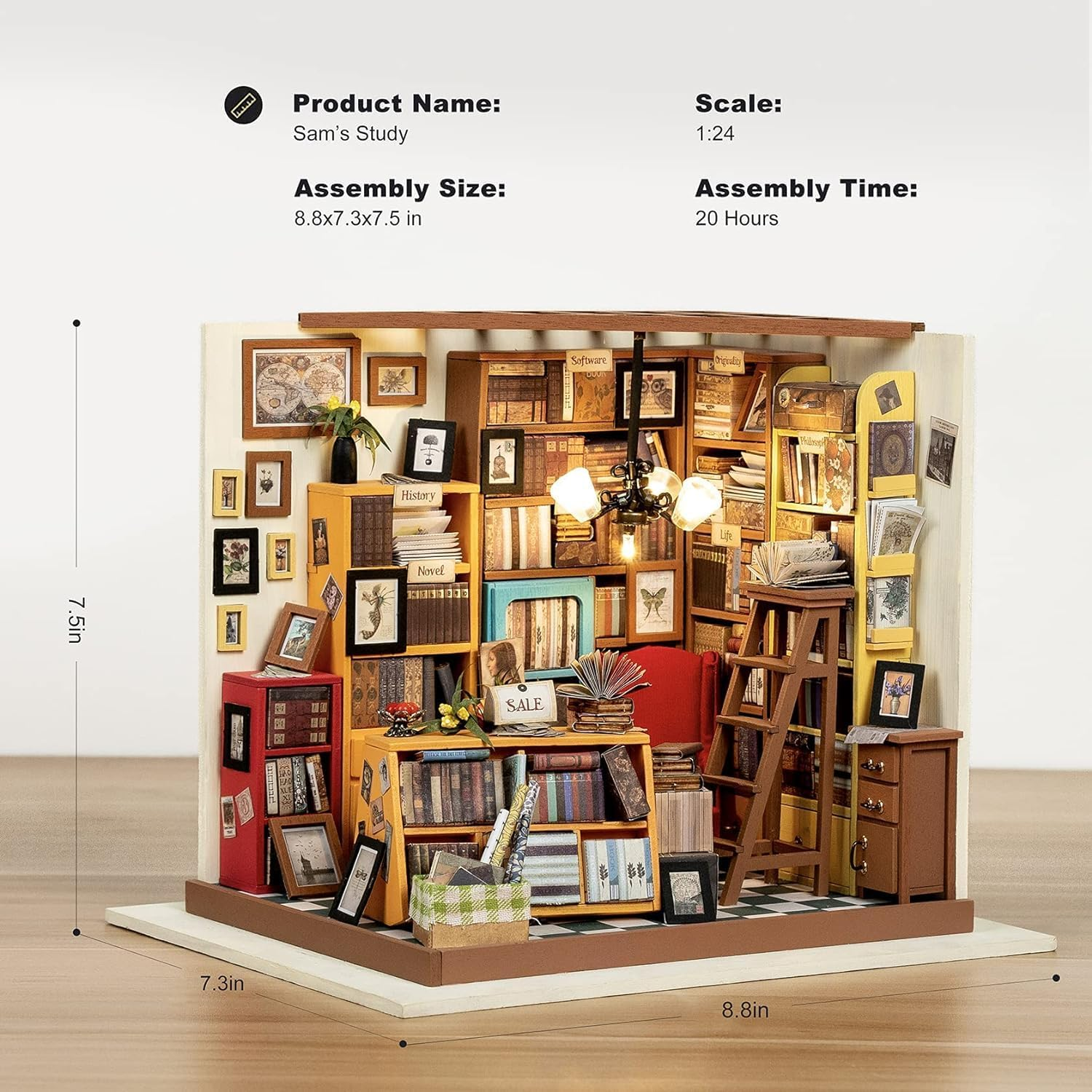 Rolife Miniature Dollhouse Wooden House Kit Birthday Girls Women and Friend (Sam'S Study) - Sam'S Study image number 5