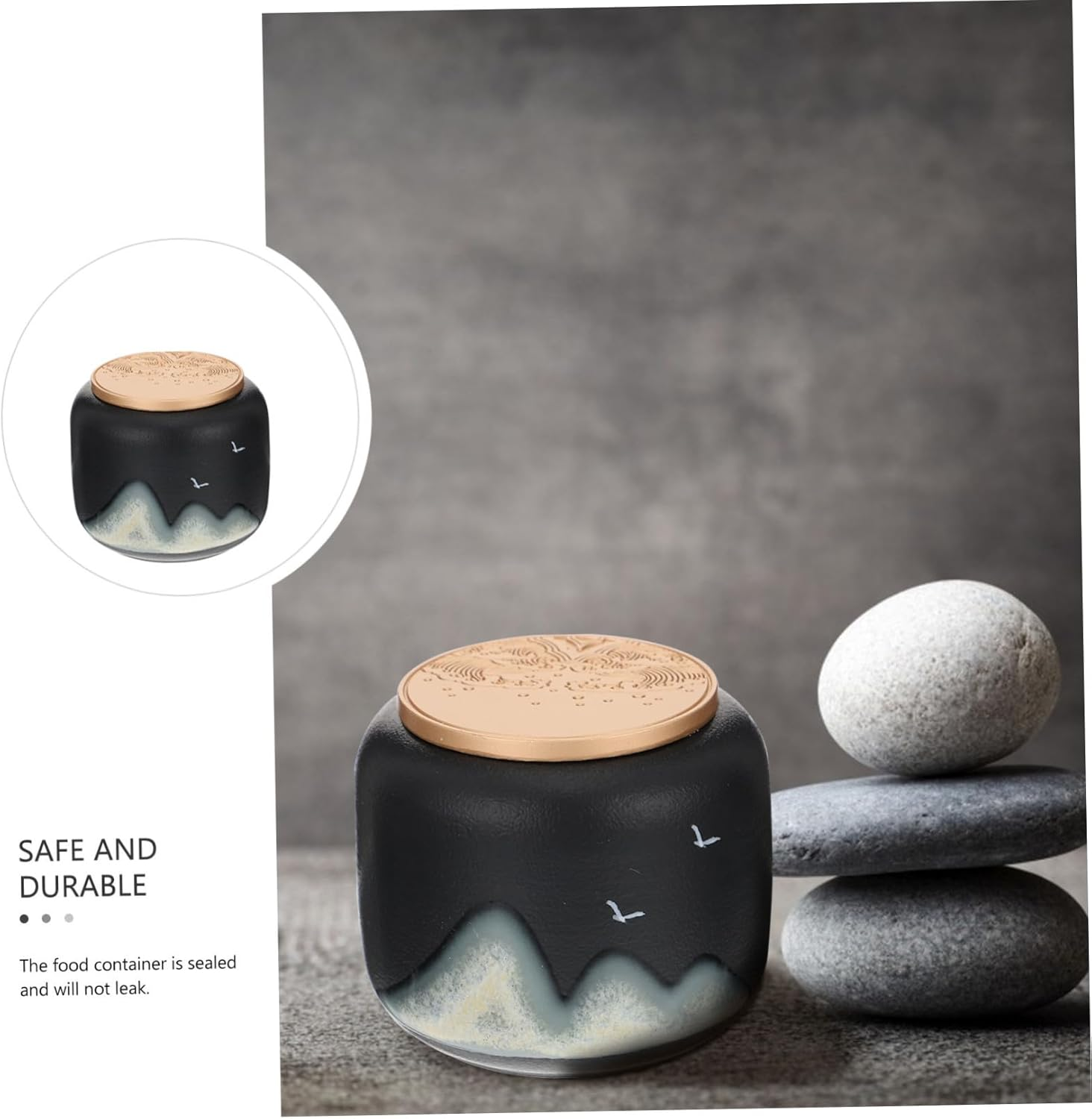 Operitacx 1Pc Black Clay Tea Jar Sealed Storage Canister Tea Organizer for Home Office image number 3