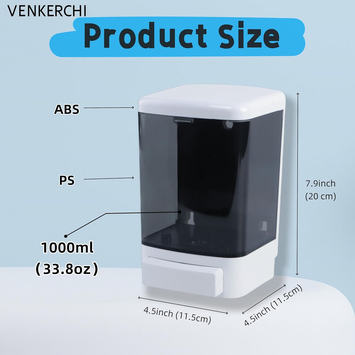 Manual Soap Dispenser Kitchen Bathroom Hand Wall Mounted Dispensers Commercial for Liquid Containers Shampoo Gel Chamber Plastic - 1000Ml(33.8 Oz) image number 6