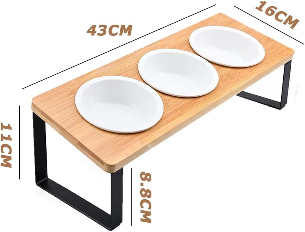 Wooden Raised Pet Feeder, Elevated Cat Bowl Stand, Angled Design Reduces Neck Strain during Meals, for Cats & Small Dogs