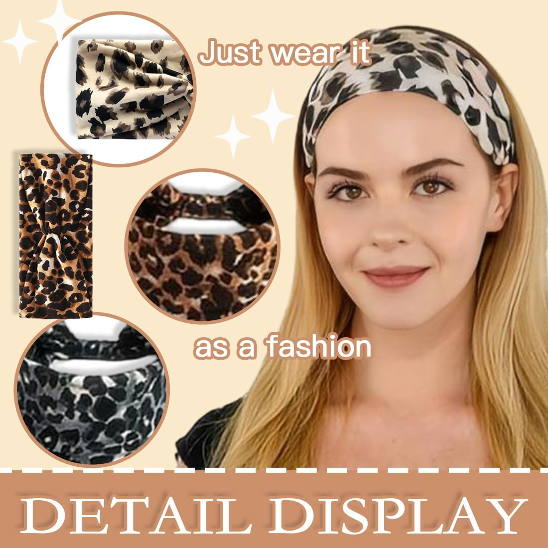 GGUFAY Pack of 4 Summer Elastic Headbands, Women'S Headband, Elastic Wide Headband, Cotton Cross Headband, Non-Slip, for Short Hair, Yoga, Workout, Running, Sports (Leopard) image number 5