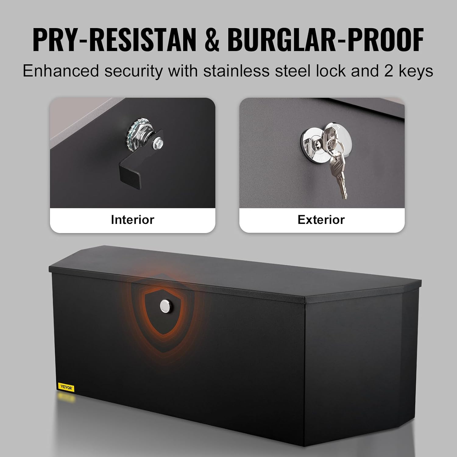 VEVOR Trailer Tongue Box, Carbon Steel Tongue Box Tool Chest, Heavy Duty Trailer Box Storage with Lock and Keys, Utility Trailer Tongue Tool Box for Pickup Truck Bed, RV Trailer, 91.44Cmx30.48 Cmx30.4 image number 2