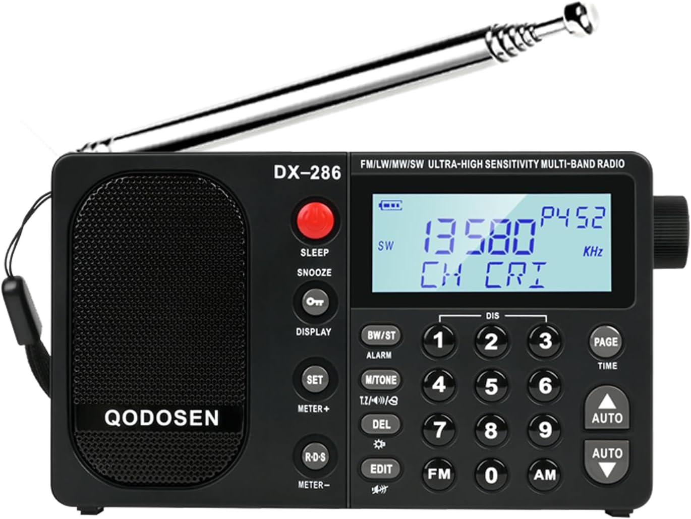 QODOSEN DX-286 Portable Radio, with TEF6686 Automotive Chip,Lw,Am, FM, Shortwave,Data System(Rbds/Rds),Antenna Attenuator,Antenna Switch, AMP Switch,1000 Presets,Tone Switch,Clock/Utc/Alarm/Sleep image number 5