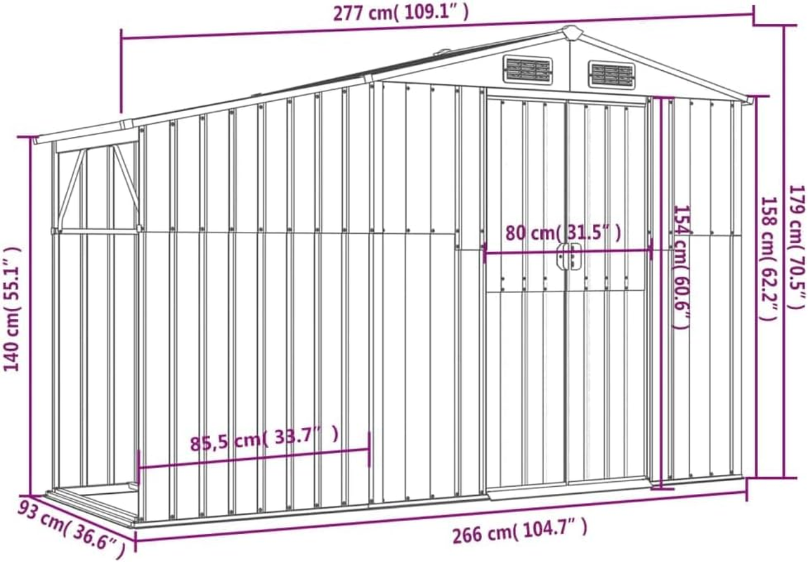 Vidaxl Garden Shed in Anthracite &ndash; Galvanised Steel Outdoor Storage with Air Vents, Sloping Roof, Firewood Stand and Convenient Handles image number 5
