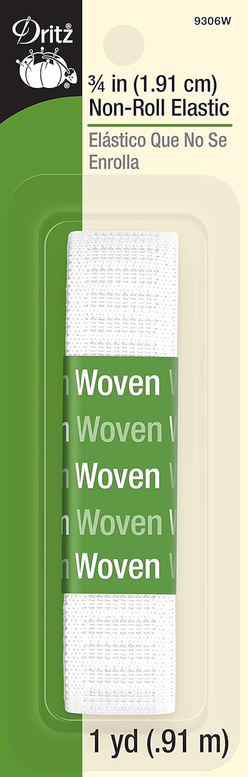 Dritz 9480W Non-Roll Woven Elastic, White, 1-1/2-Inch by 10-Yard