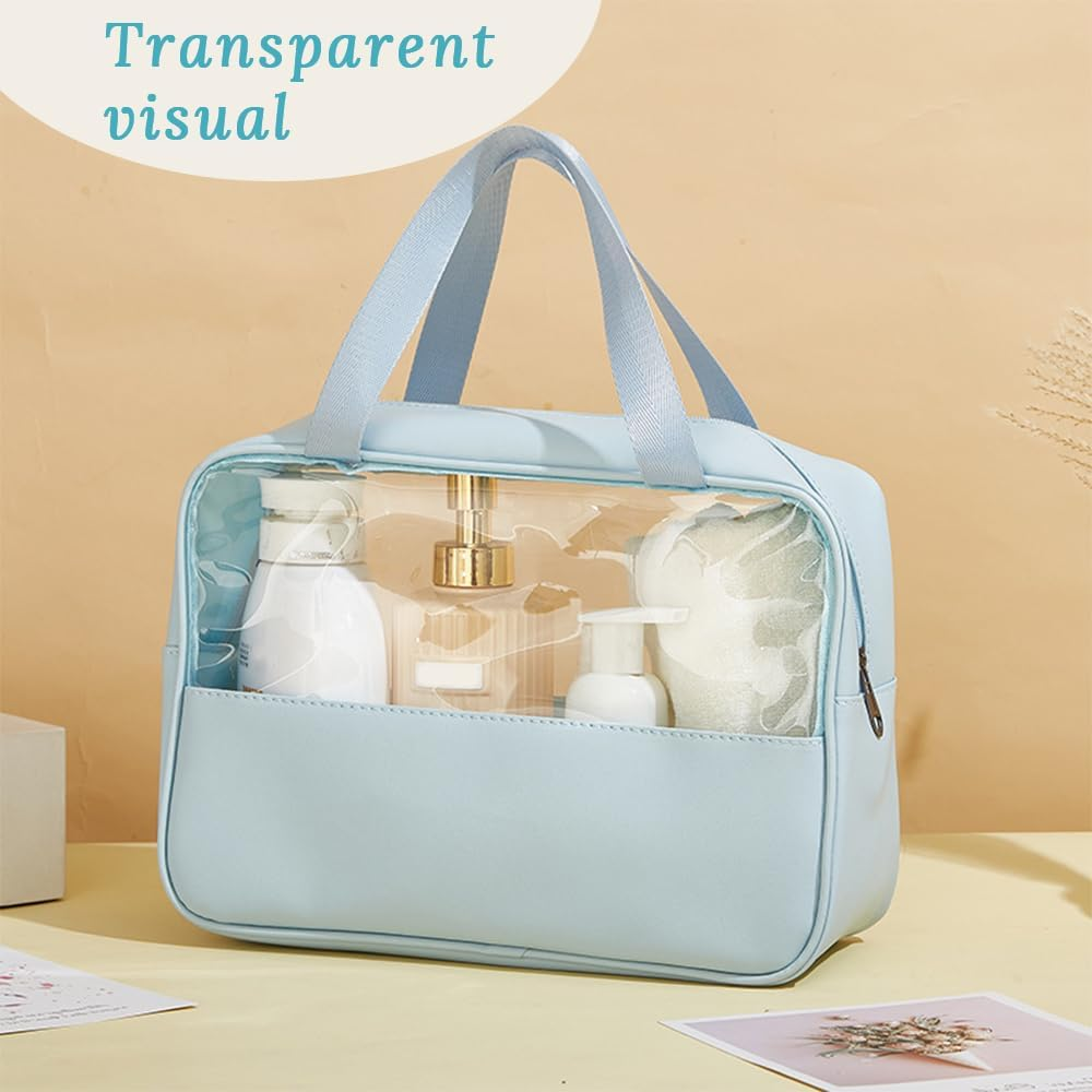 6 Pack Large Clear Makeup Bags,Toiletry Organizer,Large Capacity Hanging,With Zipper and Handle Strap,Portable Travel Cosmetic Bag,For Cosmetics,Sundries,Toiletries