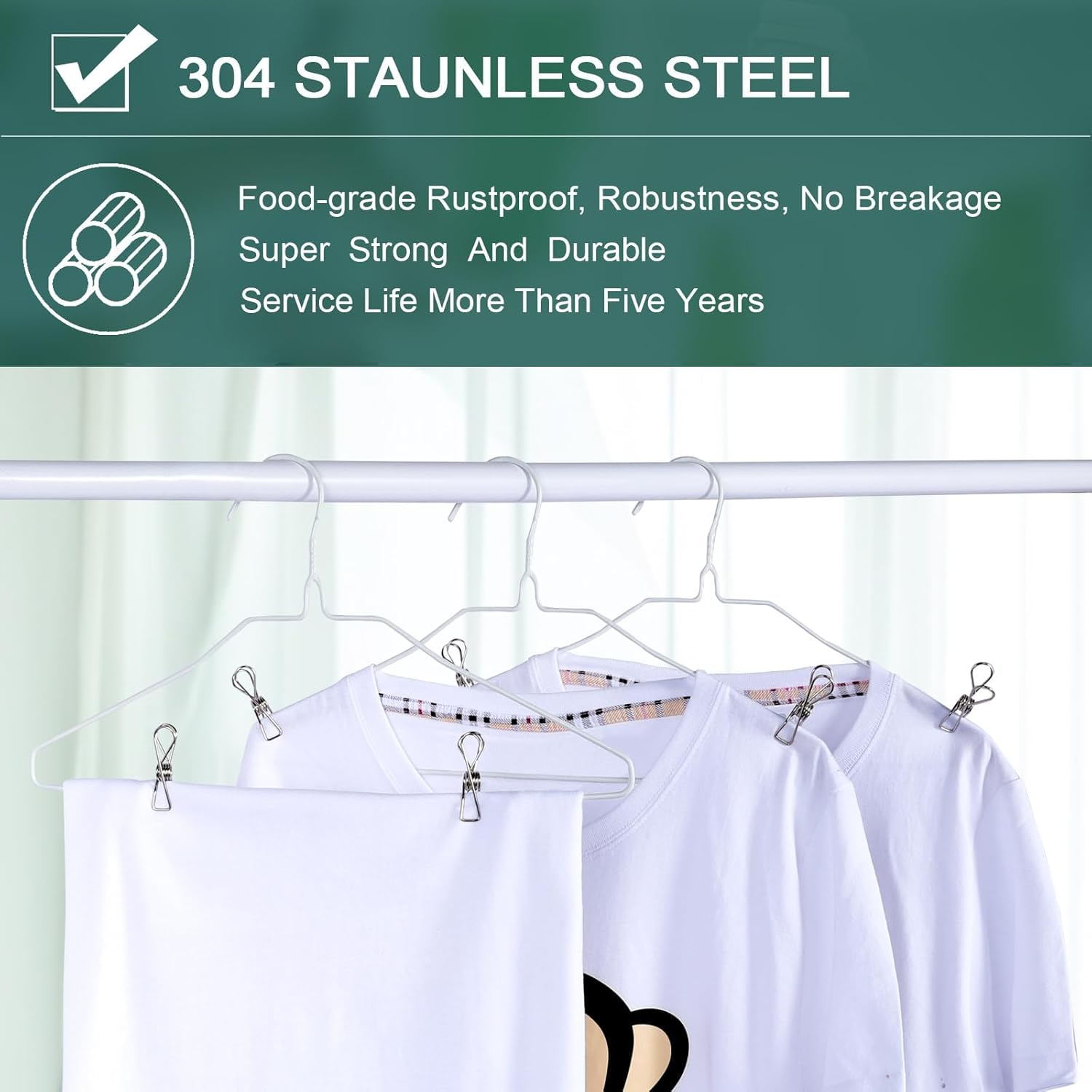 40 Pack Wire Clothes Pins Heavy Duty Outdoor, Stainless Steel Clothespins for Hanging Clothes, Metal Clothes Pegs, Clothing Clips, Laundry Pins 1.8Mm Diameter 6Cm Long image number 2