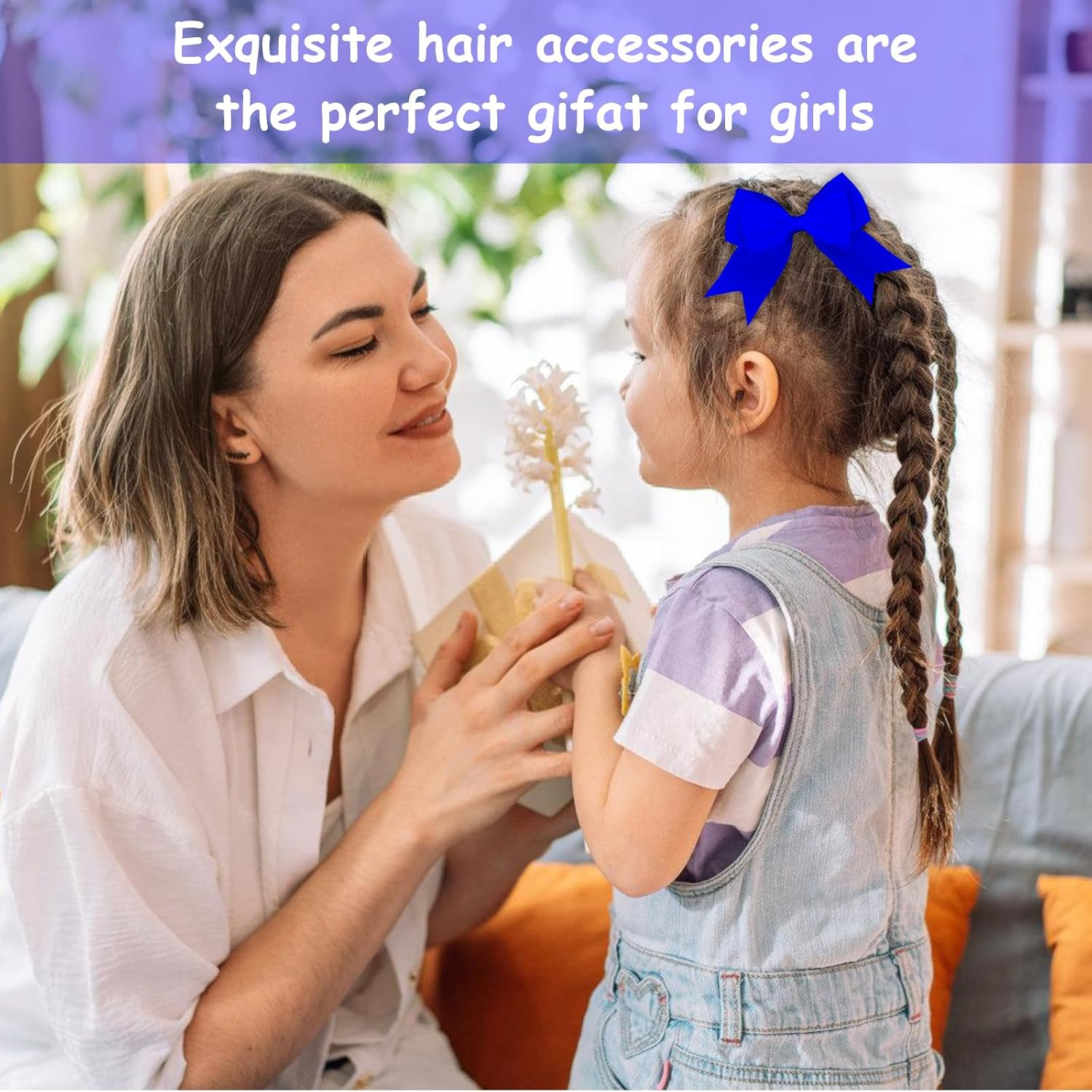 MOSTFUN Girls' Hair Accessories Set, 55 Pcs Blue Bow Hair Clips, Hair Bands, Ponytail Holders, Elastic Bands, Hair Clips with Bows, Perfect for School, Parties, Gifts image number 3