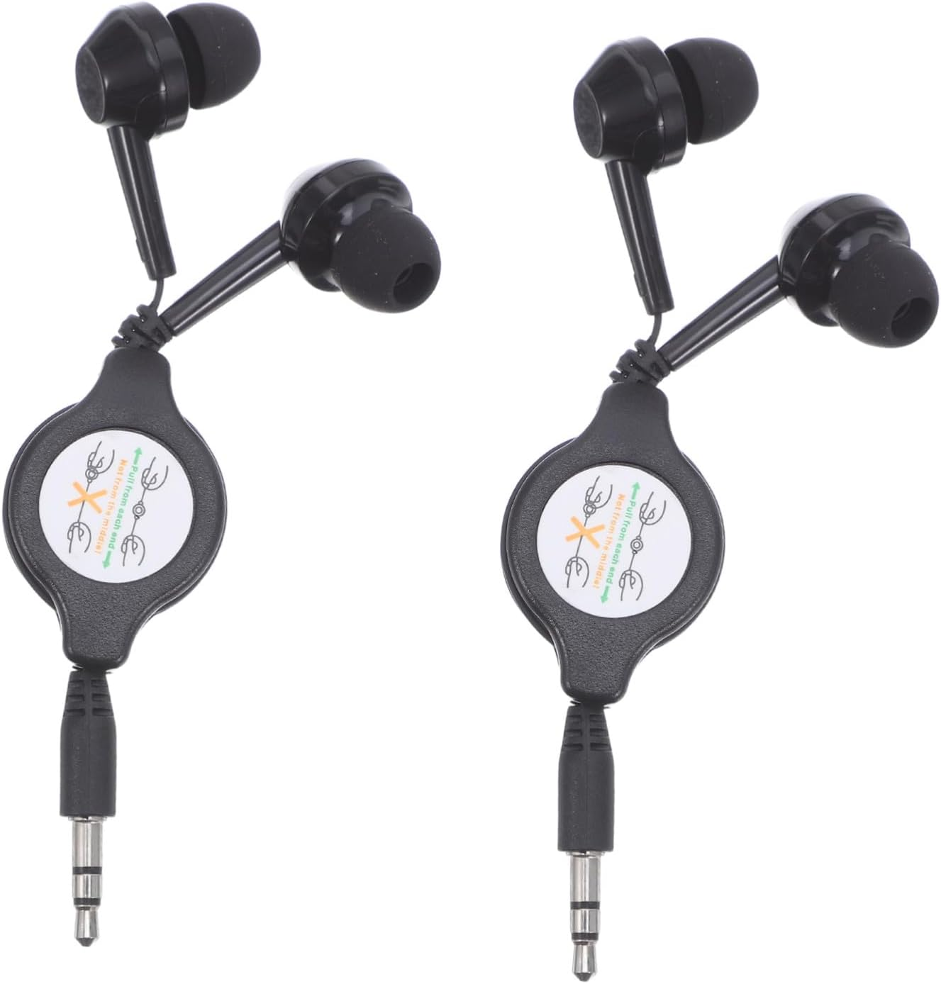 Housoutil 2Pcs Double-Pull Retractable Earbuds Ear Wired Headphones Cable for Travel Gym and Home Use image number 5