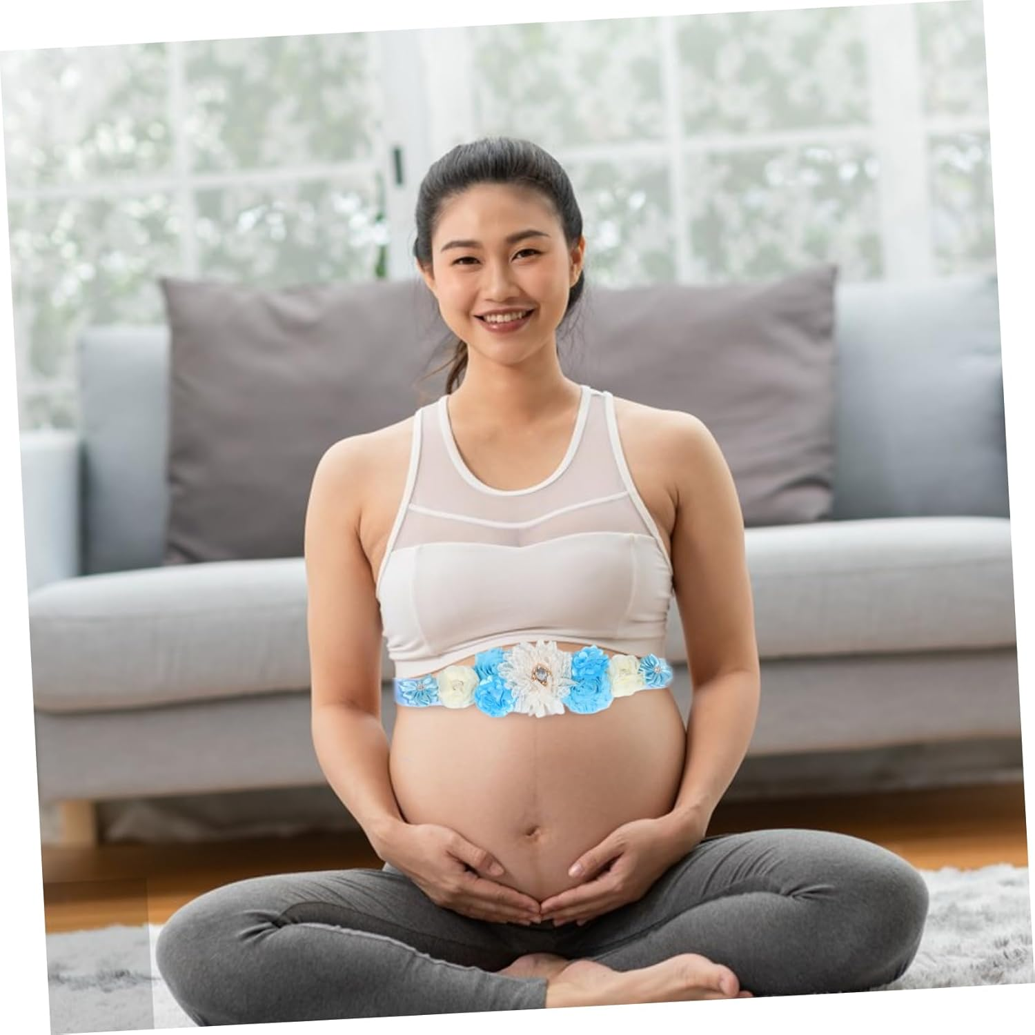 MERRYHAPY 2Pcs Maternity Flower Sash for Pregnancy Belly Band Belly Sashes for Shower Wedding Photo Shoot