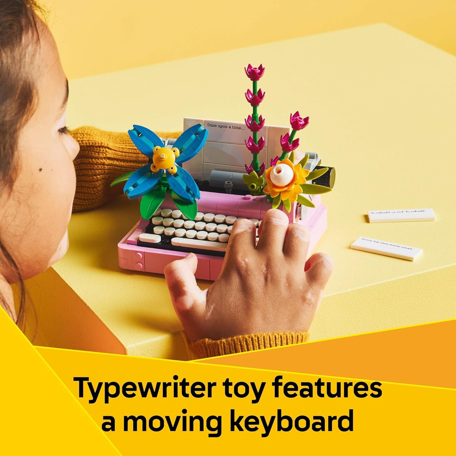 LEGO Creator 3In1 Typewriter with Flowers Building & Construction Toy for Girls 8-10, Creative Kid Toy Rebuilds into a Keyboard Guitar or Flower Pot with Pen & Notebook, Art & Craft Kit 31169