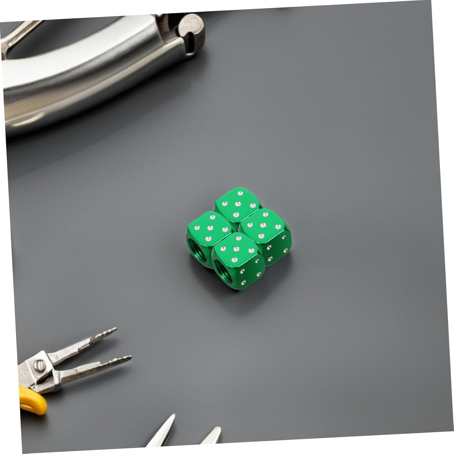 Vaguelly 4Pcs Creative Dice-Shaped Tire Valve Caps Aluminum Alloy Dice Valve Stem Cap Universal Car Accessory for Cars Trucks and Motorcycles image number 1