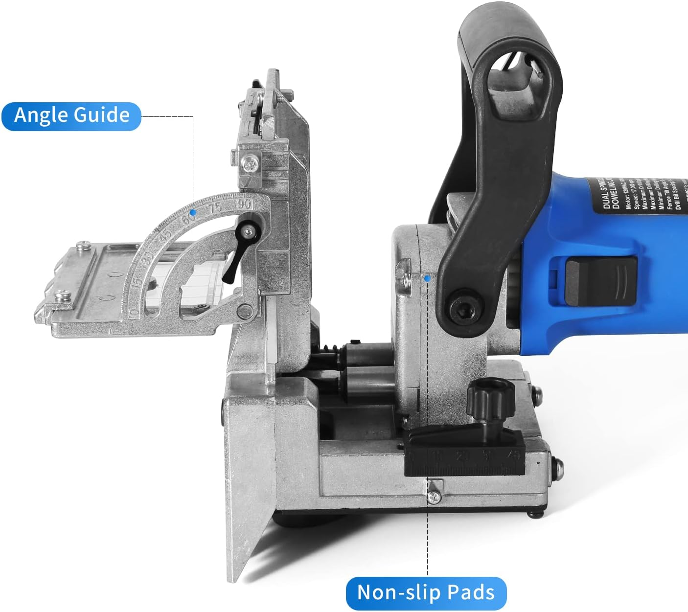 Igooo Dual-Spindle Doweling Jointer DJ710, 710W 230V 50Hz, UK/DE Plug, Wood Plate Joiner, 2X8Mm and 2X6Mm Drilling Bits, 80 Dowels image number 4