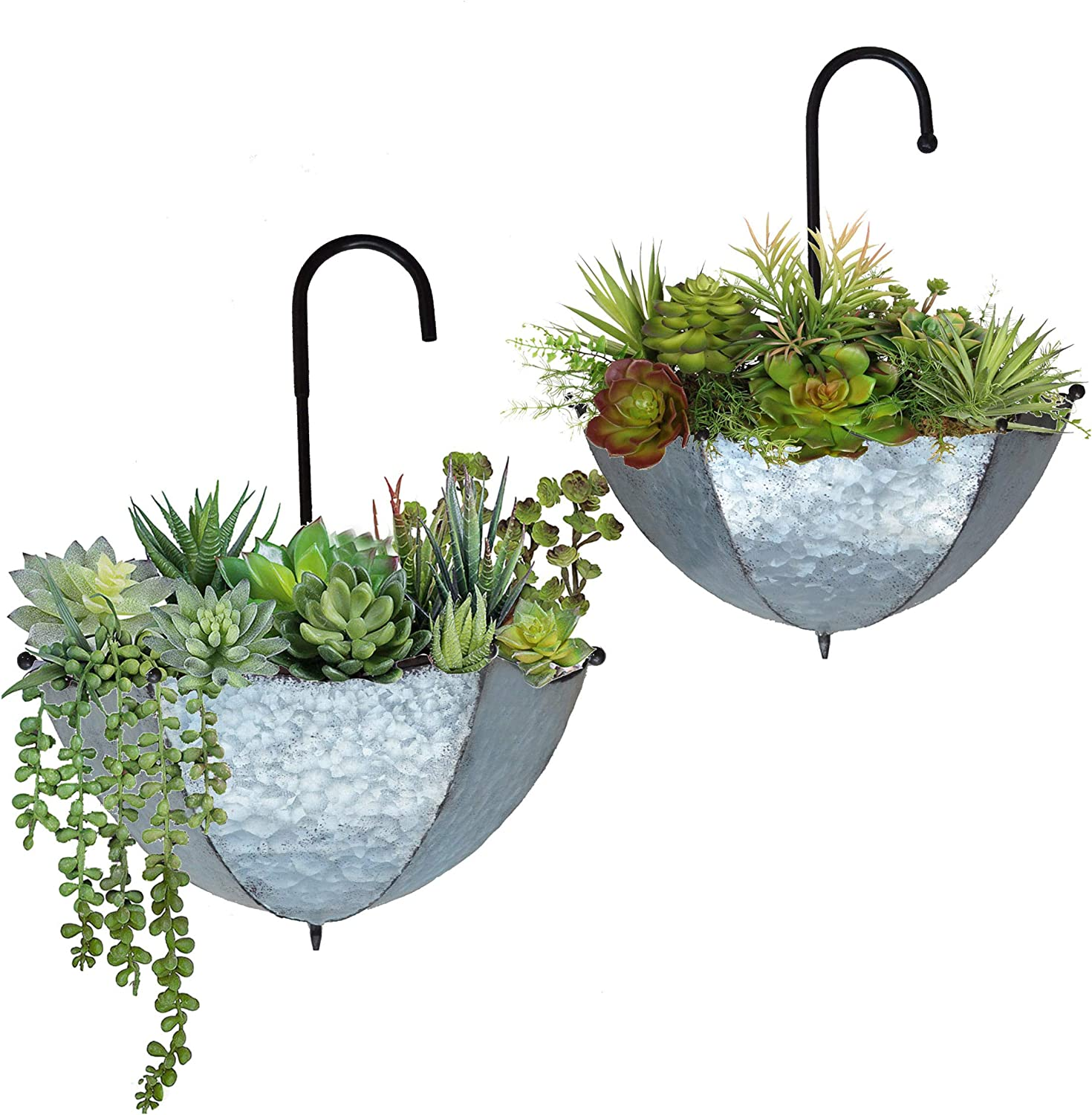 GIFTME 5 Set of 2 Galvanized Metal Umbrella Hanging Wall Planter Flower Holder Indoor or Outdoor Garden Succulent Wall Planter Set image number 3