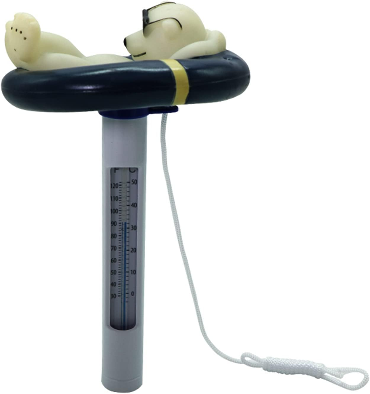Nurdo Floating Pool Thermometer Cartoon Polar Bear Shape Water Temperature Thermometers with String for Outdoor Indoor Swimming Pools Spas Hot Tubs Fish Ponds image number 4