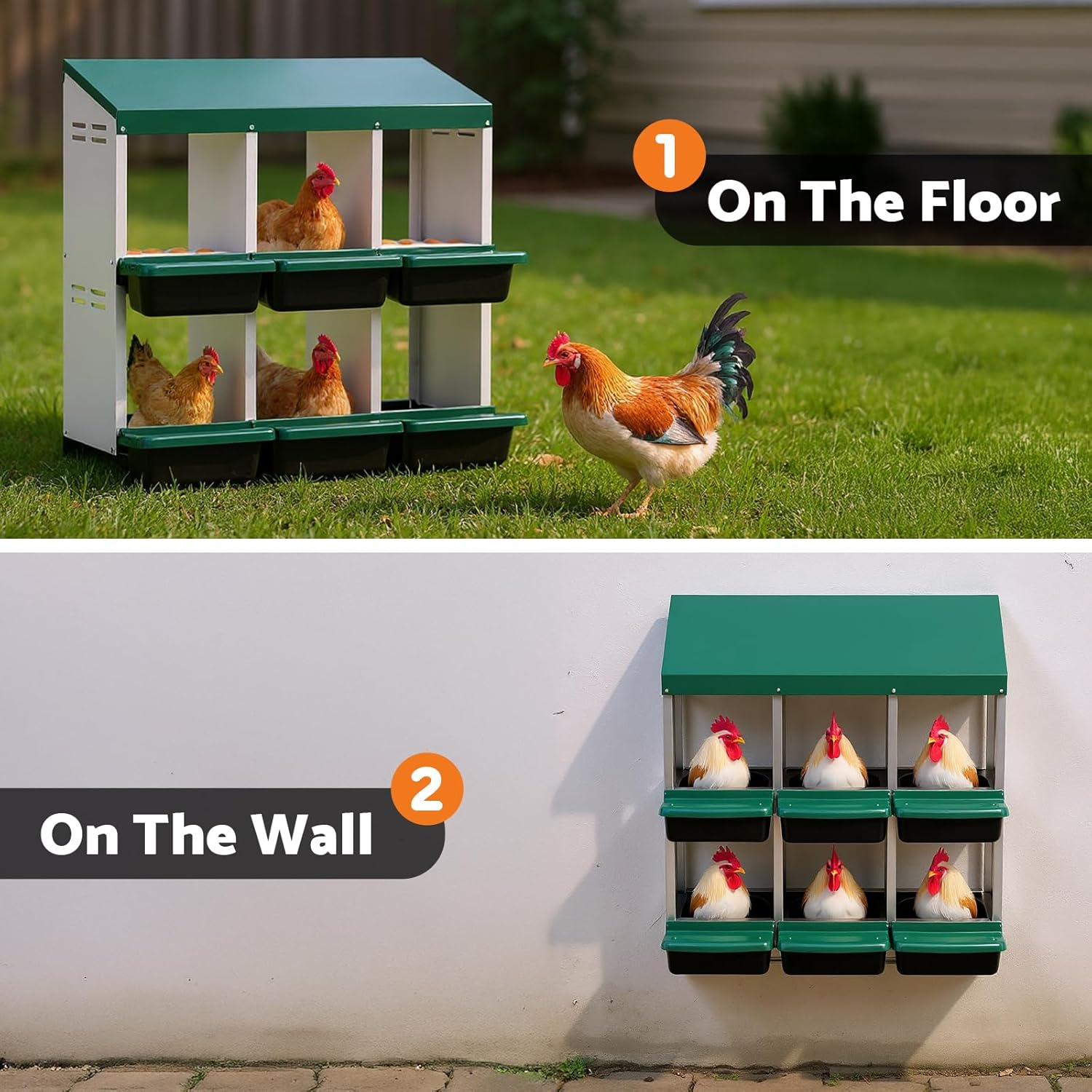 Advwin Chicken Nesting Box, Double Layer 6 Hole Metal Chicken Hen Laying Boxes with Roll Away Egg Collection & Perch, Poultry Nest House Egg Brooder Coop for Hens/Goose/Duck image number 2