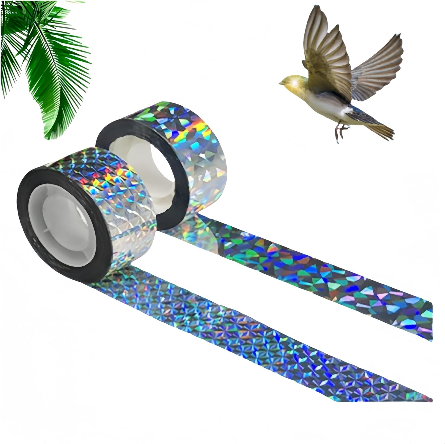 Reflective Bird Tape for Outdoor Use 2 Pcs Bird Scare Tape, Bird Repellent Scare Ribbon Tape,Double Sided Holographic Flash Deterrent to Birds,Crows, Pigeons,Woodpecker, and More(4.8 Cm X 80 M) image number 4