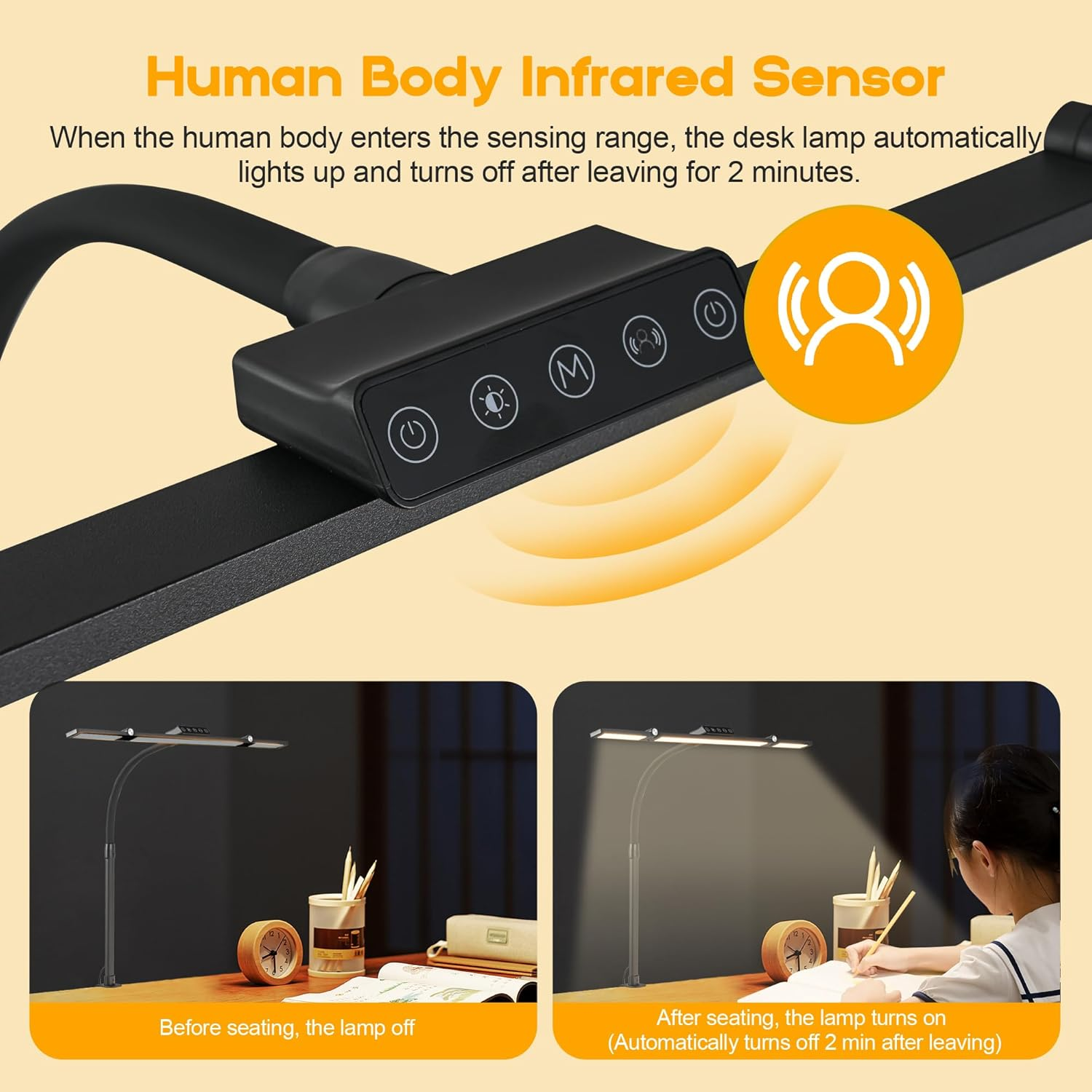 Anyuainiya LED Desk Lamp with Clamp, Architect Desk Lamp for Home Office with Atmosphere Lighting, 24W Ultra Bright Human Body Sensor Dimmable Computer Table Light Rotatable Office Lamp with Base image number 6