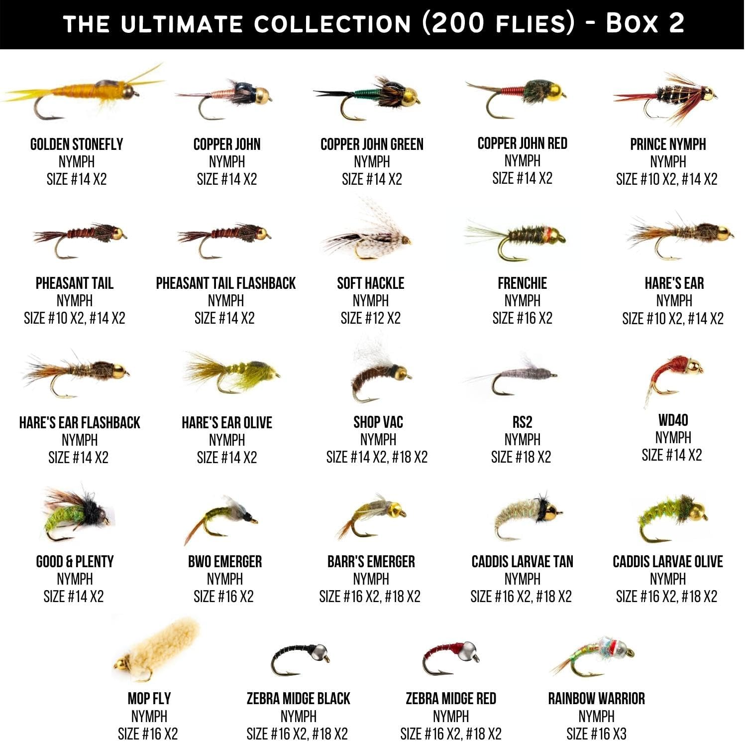Ventures Fly Co. | 200 Premium Hand Tied Fly Fishing Flies Assortment | Three Fly Boxes Included | Dry, Wet, Nymphs, Streamers, Wooly Buggers, Terrestrials | Trout, Bass Lure Set, Kit image number 2