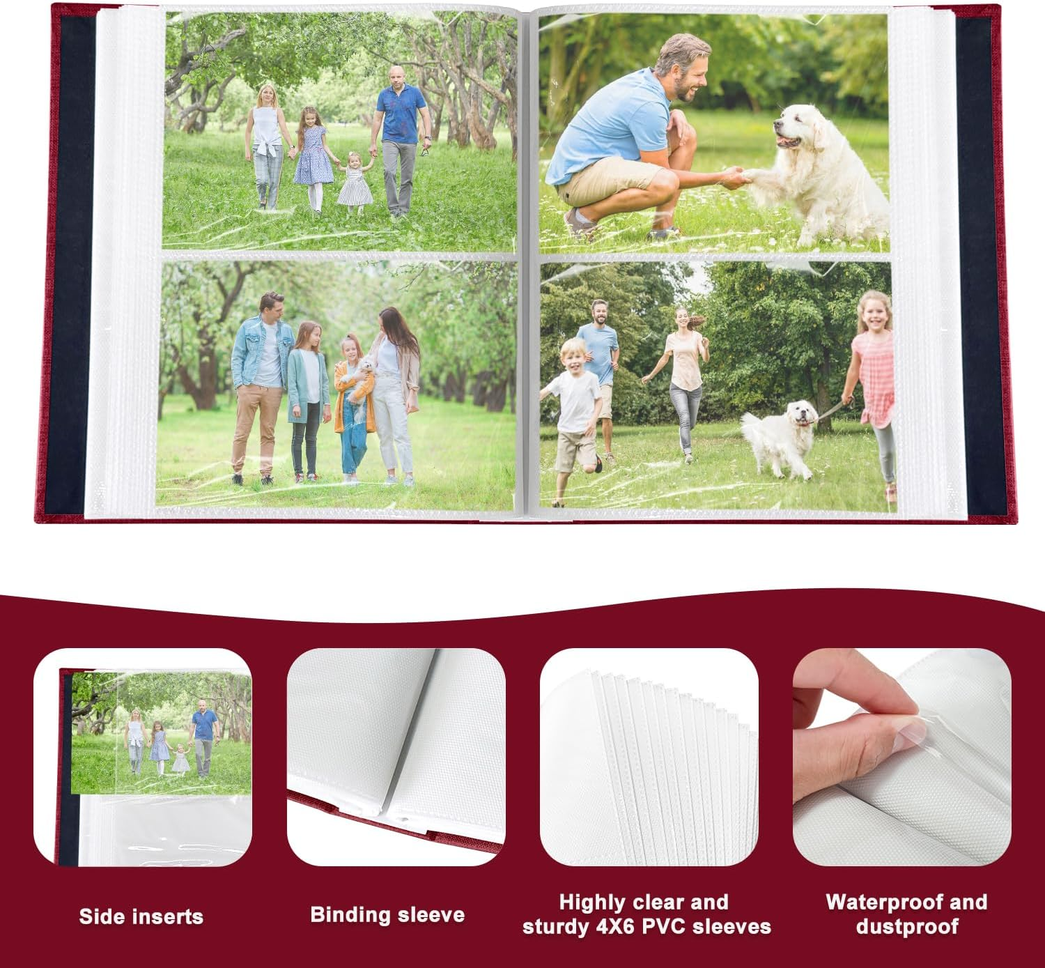 200-Pocket Photo Album 4X6 - Slip-In Picture Album with Linen Cover & Display Window, Vertical Photo Book for Wedding, Family, Baby, Anniversary & Vacation Memories (Holds 200 Photos) image number 1