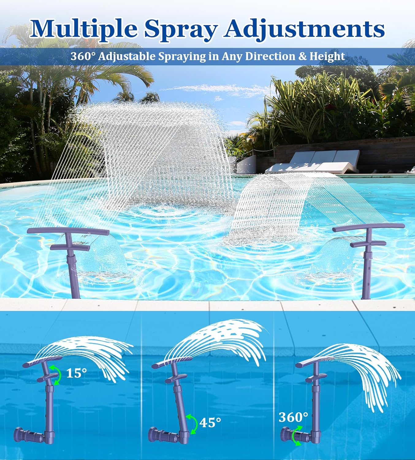 Pool Fountain for above and Inground Pools, 2 in 1 Dual Spray Pool Waterfall Aerator, Adjustable Pool Sprinkler Fountain Swimming Pool Cooler, above Ground Pool Accessories Pool Decor image number 5