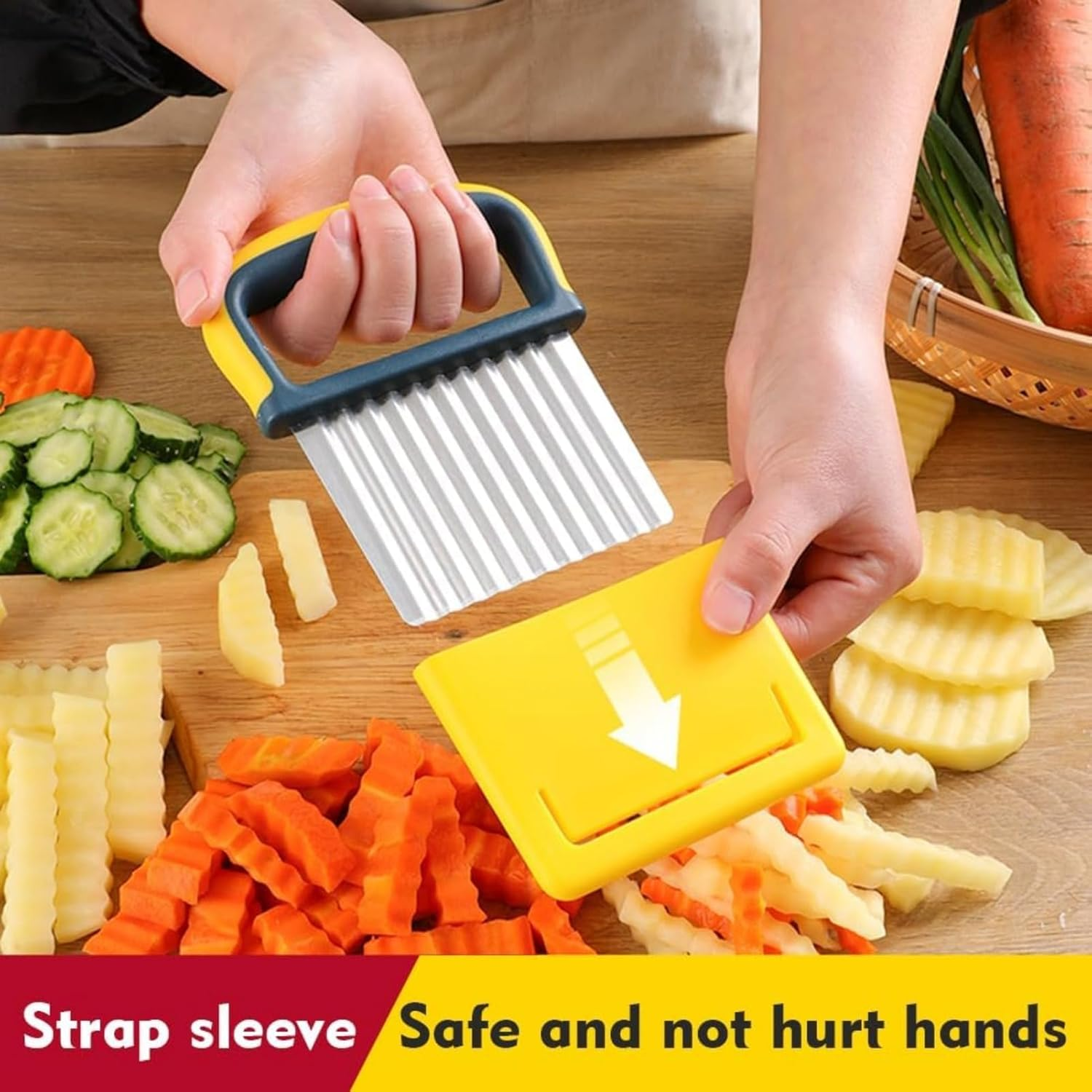 RODISHOMM Stainless Steel Crinkle Cutter for Potatoes and Vegetables &ndash; Wavy Chopper Knife for Slicing Fries, Fruits, and Veggies image number 5