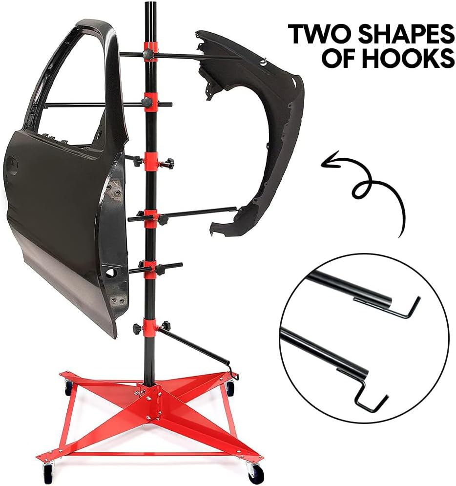 ALSTON Universal Auto Paint Stand Panel Tree Paint Rotating Stand Center Post Hang Paint Spray with 4 Wheels and 6 Hooks for Automotive Doors Fenders Bumpers image number 3