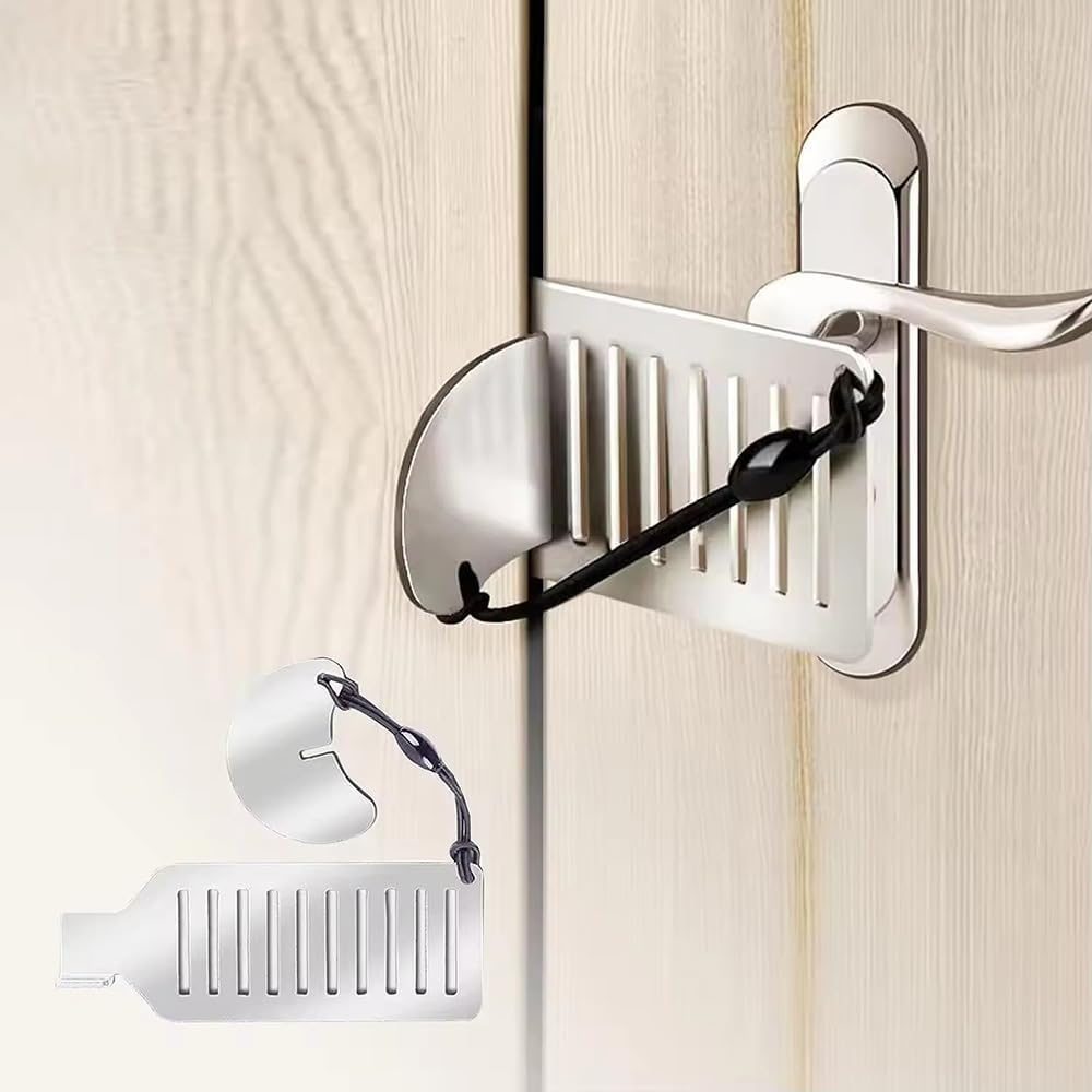 2Pcs Portable Door Lock, Stainless Steel Travel Door Lock, Security Privacy Door Locks Devices, Sturdy Punch-Free Hotel Door Lock, Heavy Duty Door Locker for Hotel School Dorm Apartment Safety image number 1