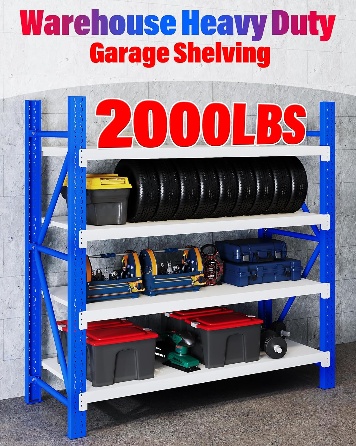 1.5M X 1.8M Heavy Duty Metal Shelving System (Blue & White) image number 1