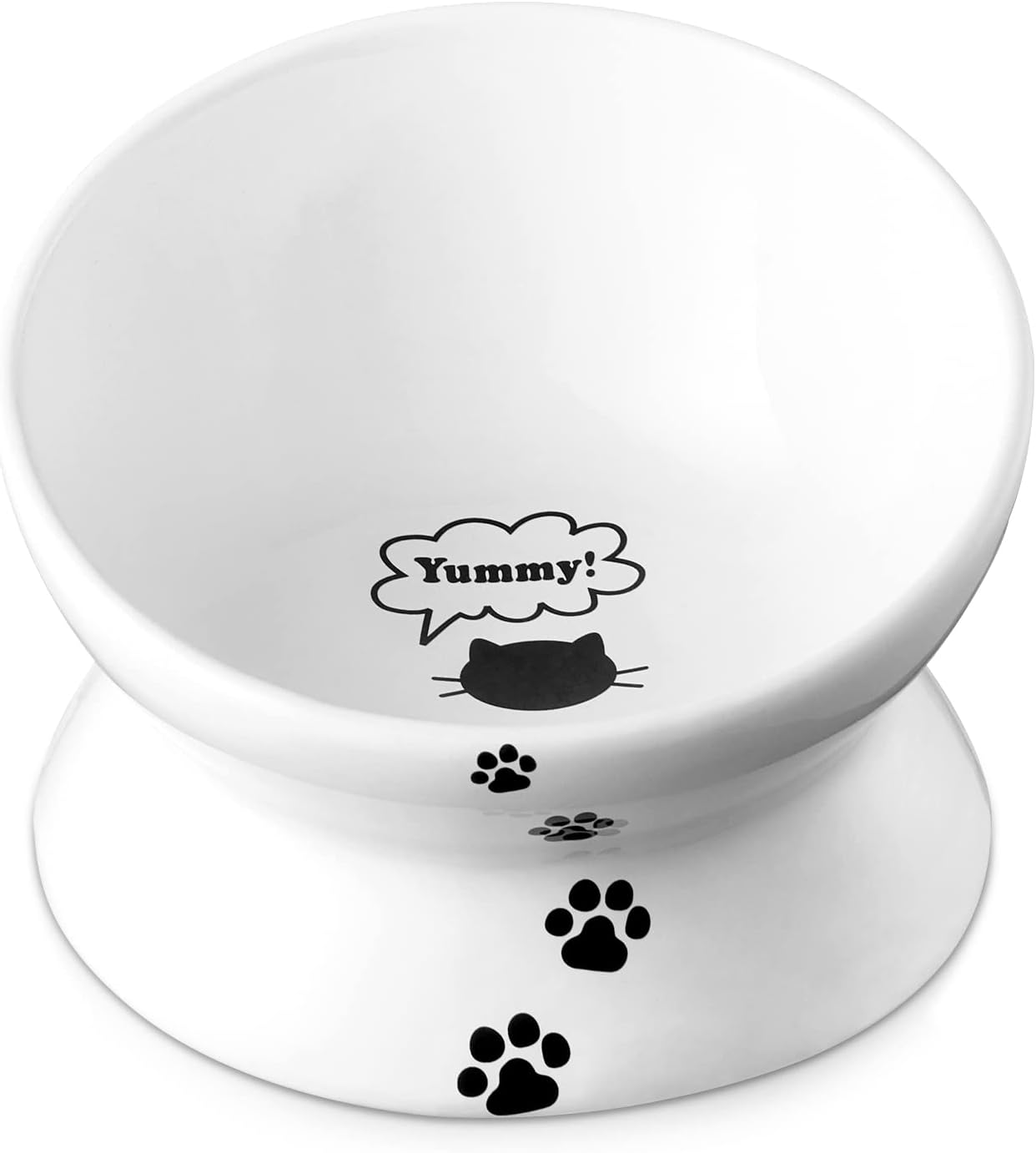 Y YHY Ceramic Raised Cat Food Bowl, Slanted Cat Dish, Tilt Angle Protect Cat'S Spine, Stress Free, Backflow Prevention, Cat, White